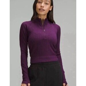 lululemon rest less cropped half zip Long Sleeve Shirt  Sz 6 plum/ Purple 🌟 EUC